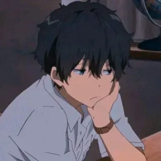 😒 Anime, Menino, Mangá, Estudante, Sentado, Pensativo telegram sticker