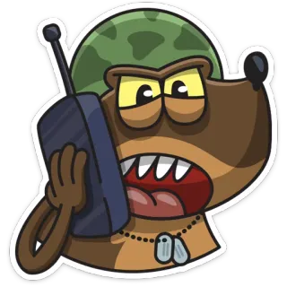📞 dog, soldier, military, helmet, radio, cartoon, angry telegram sticker