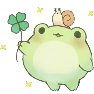 🍀 Frosch, Schnecke, Klee, niedlich, skurril, Cartoon, Tier, Glück whatsapp sticker