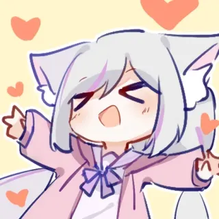 🥰 Anime, Dễ thương, Kawaii, Tai mèo, Trái tim, Hoạt hình telegram sticker