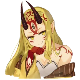 😏 anime, demon, horns, character, fantasy, female, drawing, illustration telegram sticker