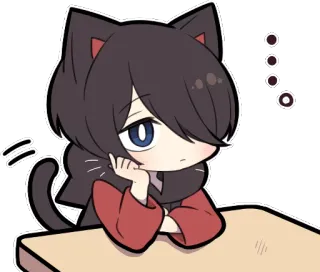 😶 gato, anime, chibi, sticker, lindo, kawaii, orejas de gato whatsapp sticker