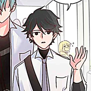 🐈‍⬛️ Anime stijl, Cartoon, Jongen, Schooluniform, Zwaaien telegram sticker