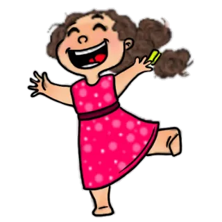 😄 fille, dessin animé, joyeux, enfant, souriant, robe, rose, gai telegram sticker