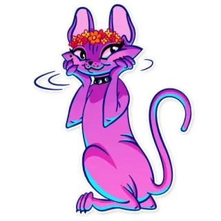 😳 cat, sticker, flower crown, kawaii, cute, animal, illustration telegram sticker