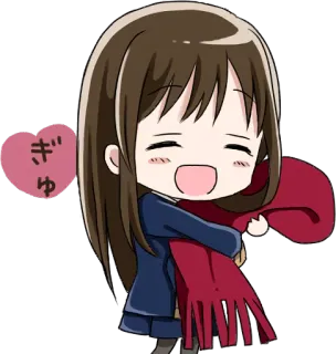 🤗 ぎゅ Anime, Kawaii, Mignon, Fille, Écharpe, Coeur whatsapp sticker