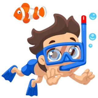 🏊 natação, mergulho, mergulho autônomo, desenho animado, peixe-palhaço, snorkeling telegram sticker