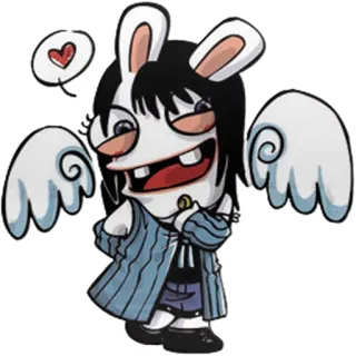 😏 Rabbid rabbit, cartoon, cute, wings, kawaii, funny telegram sticker