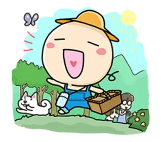 😊 การ์ตูน, ปิกนิก, เที่ยว, สุนัข, มีความสุข, ธรรมชาติ, คน telegram sticker