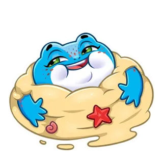 ☺️ rana, blu, sabbia, carino, cartoni animati, stella marina, mare whatsapp sticker