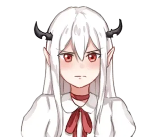 😕 anime, demon, girl, white hair, red eyes, horns telegram sticker