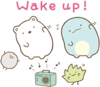 🎵 Wake up! słodkie, kawaii, pobudka, zwierzęta, kreskówka, naklejka telegram sticker