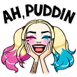 😊 Harley Quinn AH, PUDDIN Харли Квинн, DC Comics, Пуддинг, наклейка, злодей, комикс, мультфильм telegram sticker