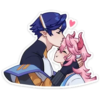 😘 anime, cartoon, couple, love, romance, affection, kiss, heart telegram sticker