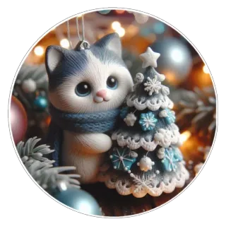 🎉 mèo, cây thông Noel, đồ trang trí, kỳ nghỉ, mùa đông, dễ thương whatsapp sticker