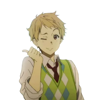 👍 anime, boy, wink, character, cartoon, illustration whatsapp sticker