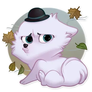 ☹ pies, zwierzę, kreskówka, słodki, kapelusz, jesień, liście, zwierzę domowe telegram sticker
