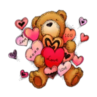 ❤️ Love, IOU, XOXO Teddybeer, Liefde, Harten, Valentijnsdag, Leuk, Romantisch, Cadeau telegram sticker