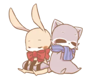 😴 królik, kot, słodkie, zwierzęta, kreskówka, kawaii, szalik whatsapp sticker
