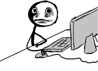 😳 meme, computer, exhausted, typing, internet, cartoon telegram sticker