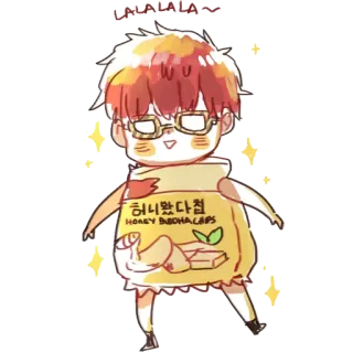 😚 허니버터칩S
HONEY BUDHA CHIPS
LALALALA~ chibi, snack, honey butter chips, korean snack, cute, character telegram sticker