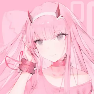 🍒 Zero Two Darling in the Franxx Anime, pinke Haare, Hörner, Waifu telegram sticker