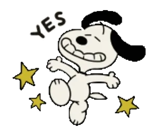 🥳 Snoopy Peanuts YES 狗, 卡通, 快乐, 星星, 史努比 whatsapp sticker
