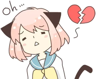 💔 Oh... anime, sad, broken heart, cat ears, cute, cartoon telegram sticker