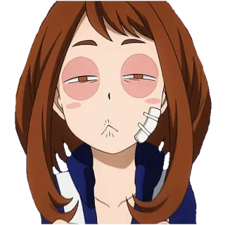 🤕 Ochaco Uraraka My Hero Academia Anime, My Hero Academia, Ochaco Uraraka, cansado/a, band-aid, desenho animado, mangá, herói telegram sticker
