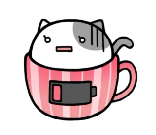 😰 gato, xícara, bateria, bateria fraca, kawaii, fofo, animal telegram sticker