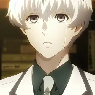 🔪 Ken Kaneki Tokyo Ghoul anime, huilen, wit haar, ghoul, personage telegram sticker