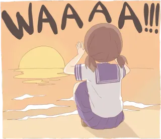 😩 WAAAA!!! anime, girl, crying, beach, sunset, illustration telegram sticker