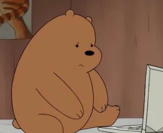▫️ Grizzly We Bare Bears Cartoon, Bär, Grizzlybär, Computer, Traurig, We Bare Bears whatsapp sticker
