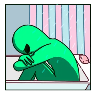 🙅‍♂️ sad, alien, bathtub, rain, depression, melancholy whatsapp sticker