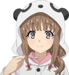 😋 Anime, Mädchen, Panda, Kapuze, Süß, Löffel telegram sticker