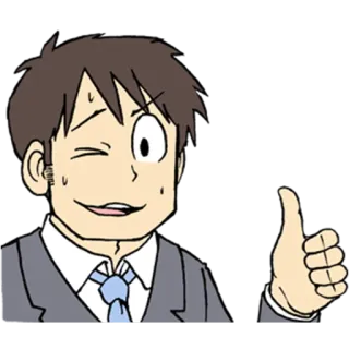 👍 uomo, uomo d'affari, pollice in su, approvazione, positivo, occhiolino telegram sticker