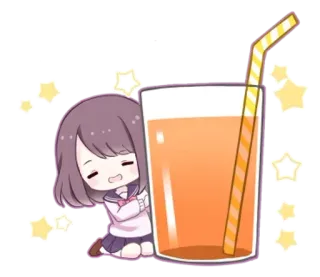🌟 Chica anime, Bebida, Jugo, Lindo, Kawaii, Pegatina telegram sticker