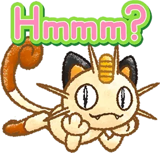 👀 Meowth Hmm? pokemon, meowth, hmm, cat, thinking telegram sticker