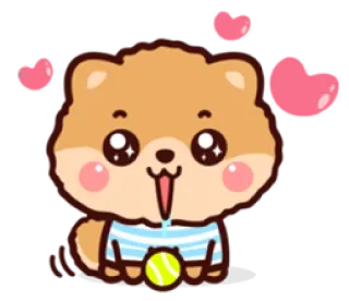 😍 pies, szczeniak, kreskówka, zwierzę, słodki, serca, miłość, piłka tenisowa telegram sticker