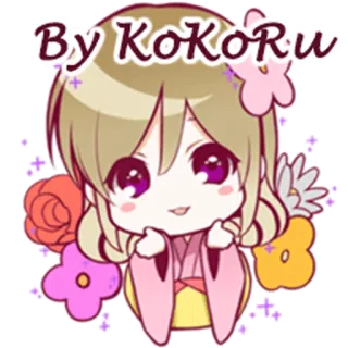 🌹 By KoKoRu Аниме, Кавай, Чиби, Милый, Девушка, Цветы telegram sticker