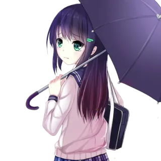 😭 Anime, Mädchen, Regenschirm, Schuluniform, Lila Haare telegram sticker