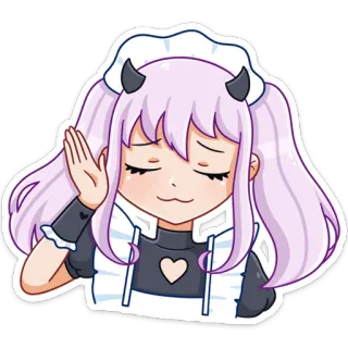 😌 Fille anime, メイド (meido), Cornes de diable, Mignon, Kawaii, Autocollant, Illustration telegram sticker