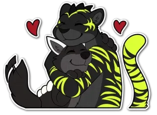 💕 animales, amor, amistad, dibujos animados, tigre, lobo, abrazo, corazón telegram sticker