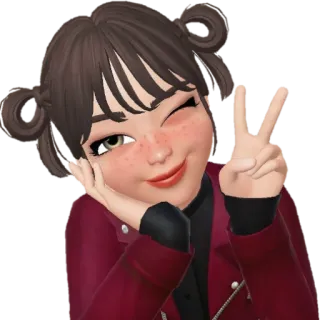 ✌️ Desenho animado, Avatar, Mulher, Piscadela, Sinal de paz, Amigável telegram sticker