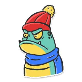 😡 rana, cartone animato, inverno, sciarpa, cappello, arrabbiato, personaggio telegram sticker