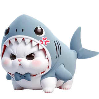 😔 gato, tiburón, lindo, animal, disfraz, dibujos animados, divertido, mascota whatsapp sticker