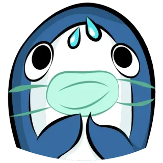 😷 penguin, mask, worried, sweat, cartoon, animal, blue whatsapp sticker
