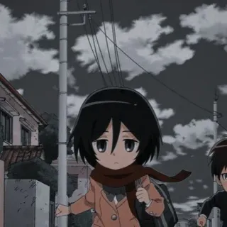 🧣 Mikasa Ackerman Attack on Titan 动漫, Q版, 卡通, 三笠, 进击的巨人, 女孩, 围巾, 校服 telegram sticker