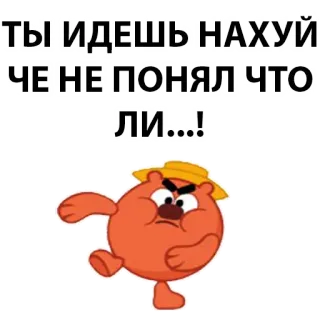 😚 ТЫ ИДЕШЬ НАХУЙ ЧЕ НЕ ПОНЯЛ ЧТО ЛИ...! cartoon, angry, character, orange, hat telegram sticker