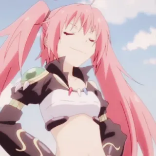 🍡 Milim Nava That Time I Got Reincarnated as a Slime Anime, Manga, Milim Nava, Rambut merah muda, Senyum telegram sticker